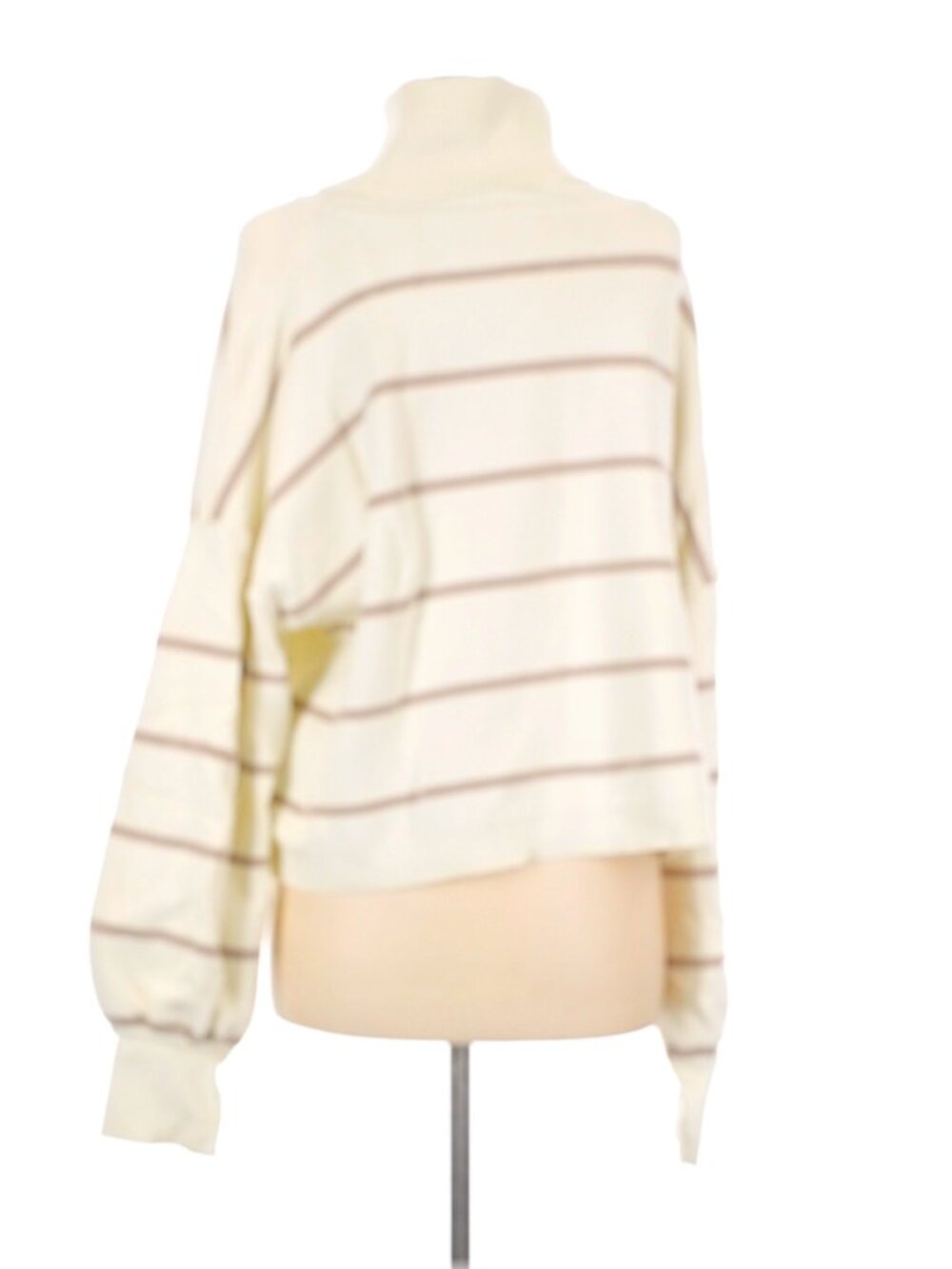 Free People "Paulie" Striped Turtleneck Sweater In Cream and Tan - Size M - Picture 6 of 13